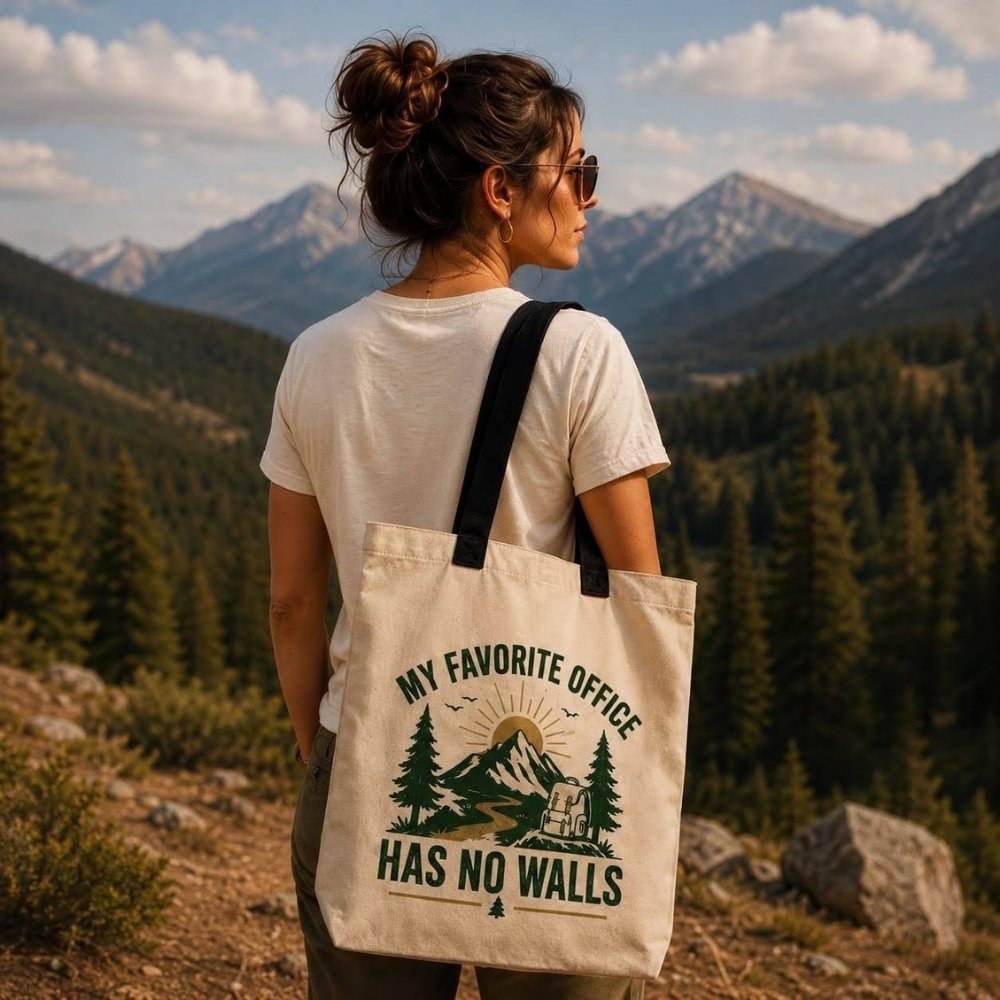 Pee With A View™ – “My Favorite Office Has No Walls” Large Eco Tote Bag