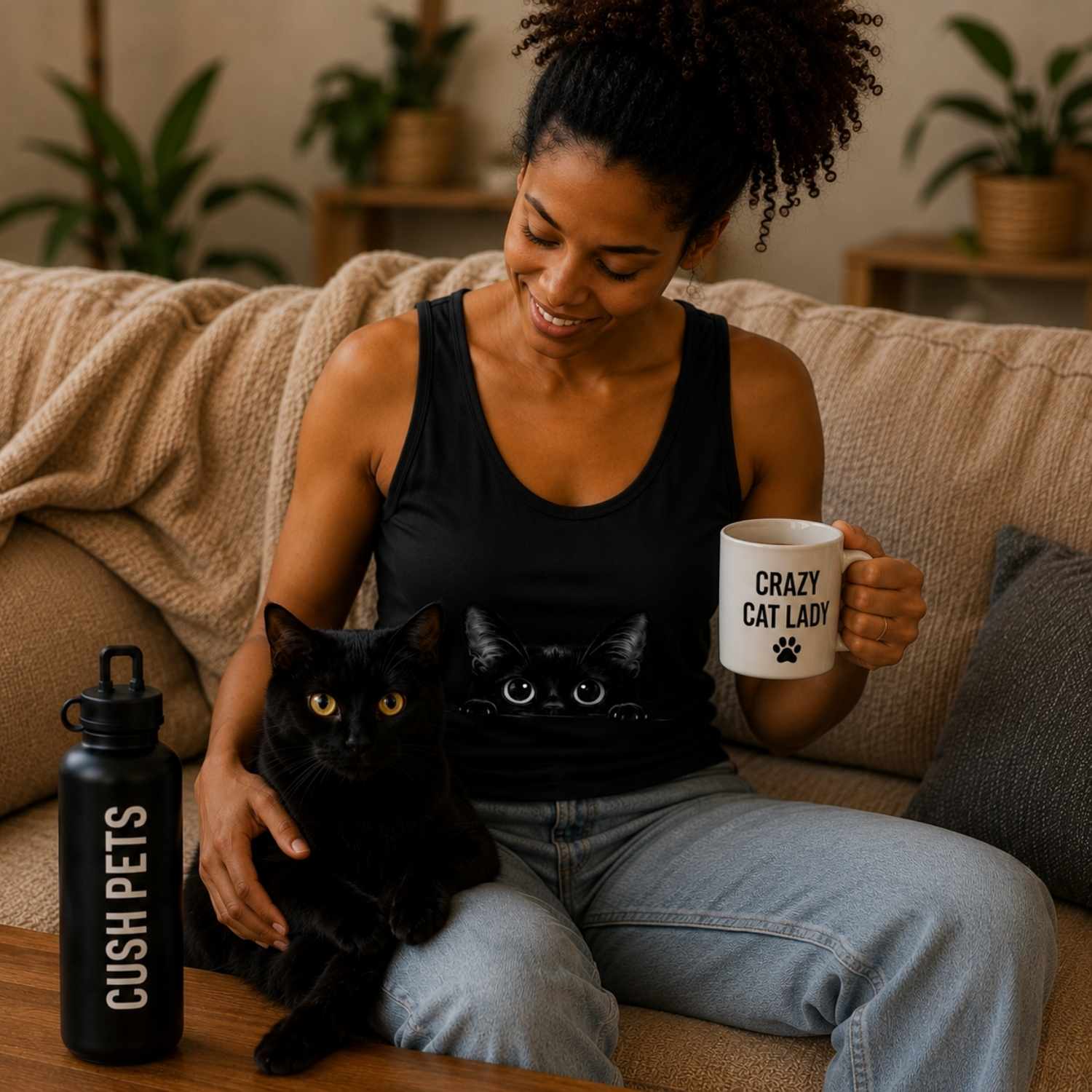 Peekaboo Black Cat Unisex Garment-Dyed Tank Top