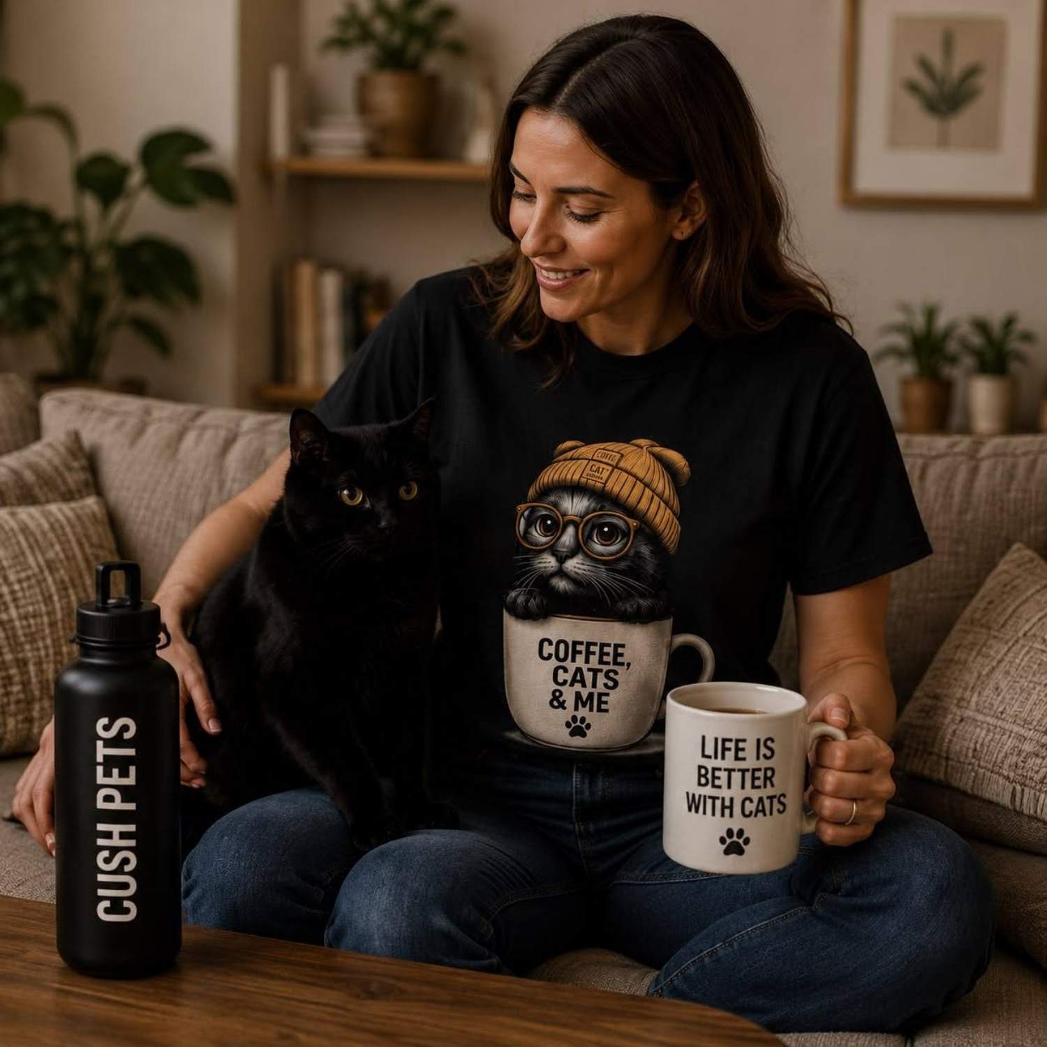 Coffee, Cats & Me Unisex Garment-Dyed Heavyweight T-Shirt