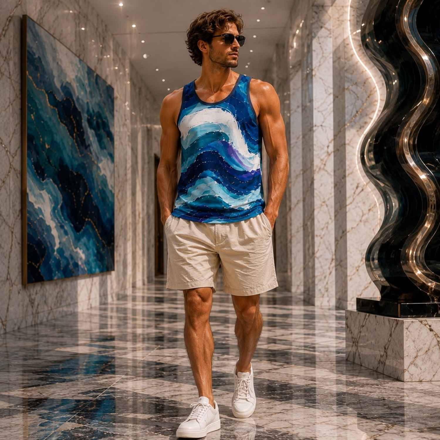 CUSH LUXE™ Waves Designer Cut & Sew Luxury Tank Top