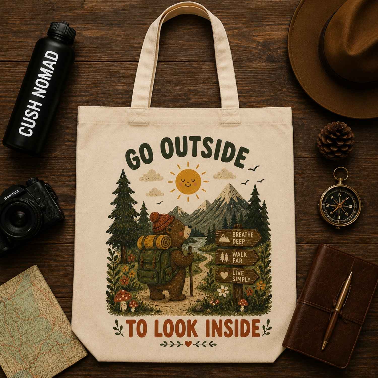 Trail Thinker Large Organic Eco Tote Bag