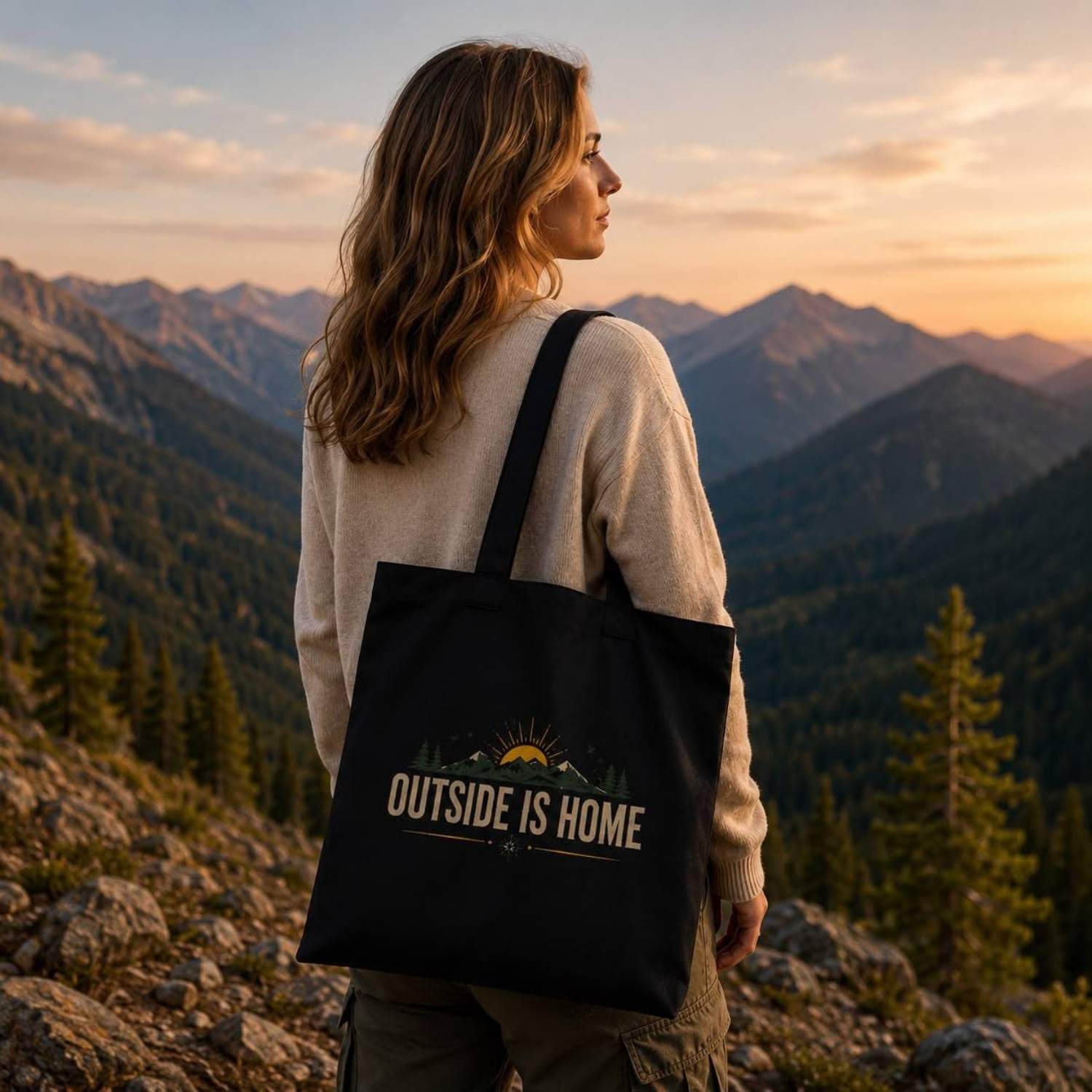 Outside Is Home Large Organic Eco Tote Bag