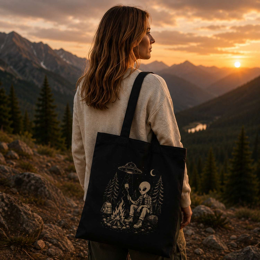 Alien Camping Large Eco Tote Bag