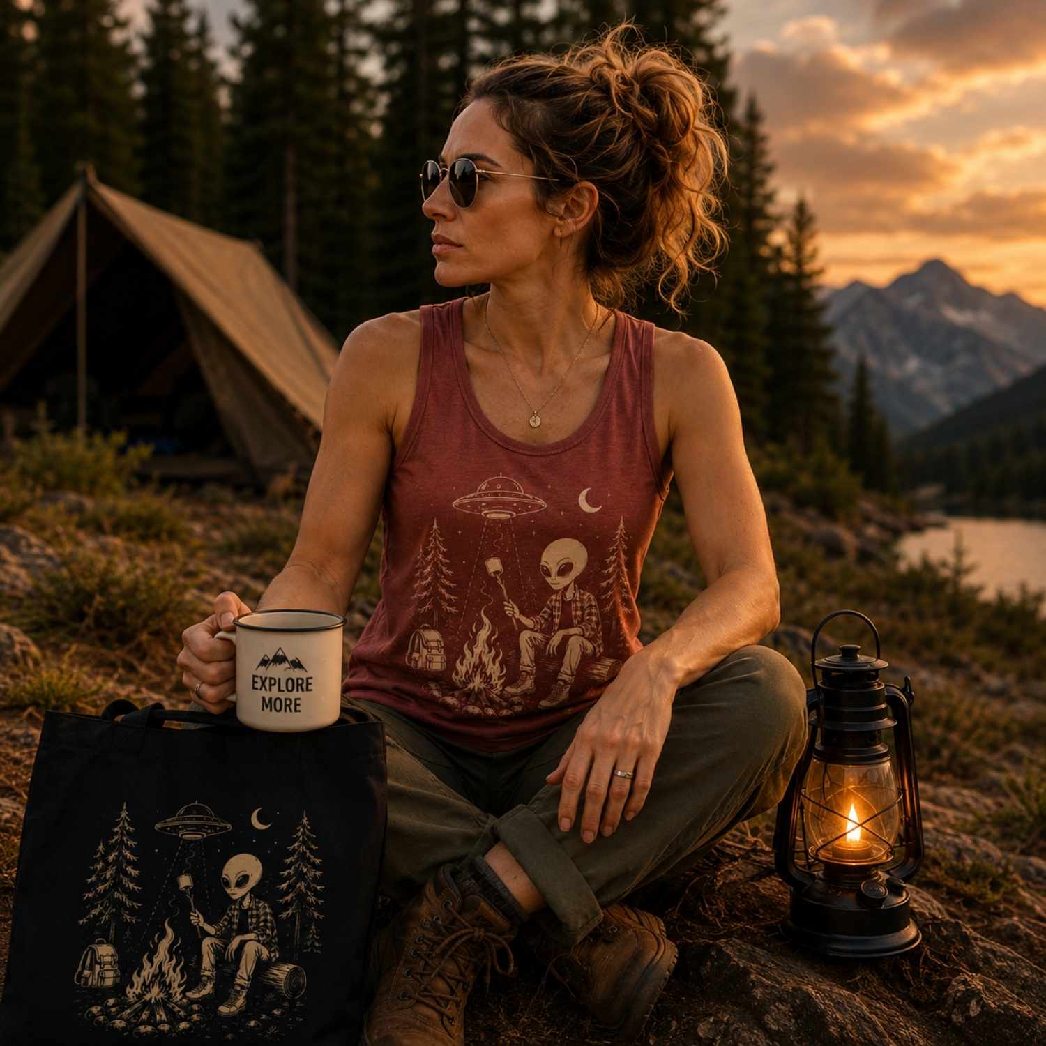 Alien Camping Unisex Garment-Dyed Tank Top