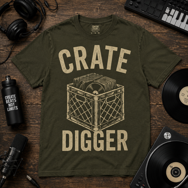 Crate Digger Vintage Vinyl Record Graphic Heavyweight Unisex T-Shirt | Cush Fashions